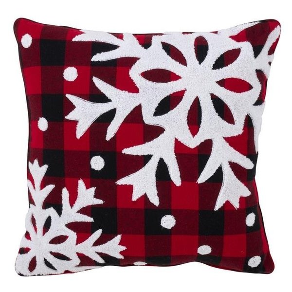 Saro Lifestyle SARO 3639.R18S 100 Percent Cotton Buffalo Big Snowflake Plaid Pillow with Down Filling  Red 3639.R18S